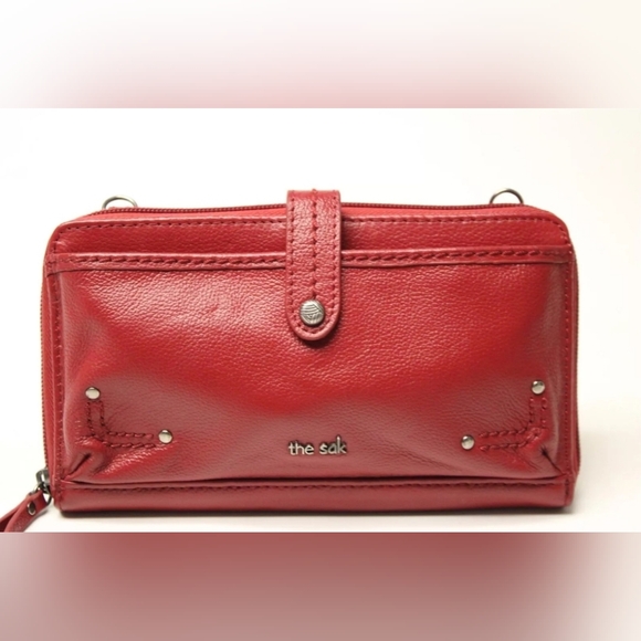 The Sak Red Leather Clutch Large Smartphone Wallet Zip Around Wristlet crossbody - Picture 10 of 15